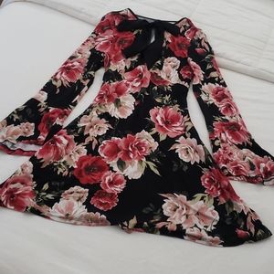 Long Sleeve Dress with Bow and Rose Detail